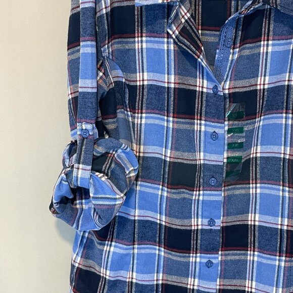 (NWT) STILLWATER SUPPLY Flannel long shirt. Blue/Burgundy plaid, 2XL - Picture 3 of 10